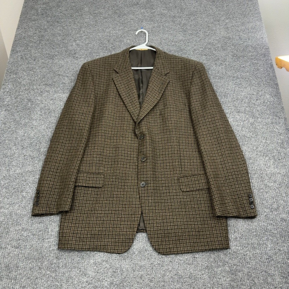 Vintage Joseph Abboud Blazer Mens 44 Long Brown Wool Alpaca Check‎ Sport Coat